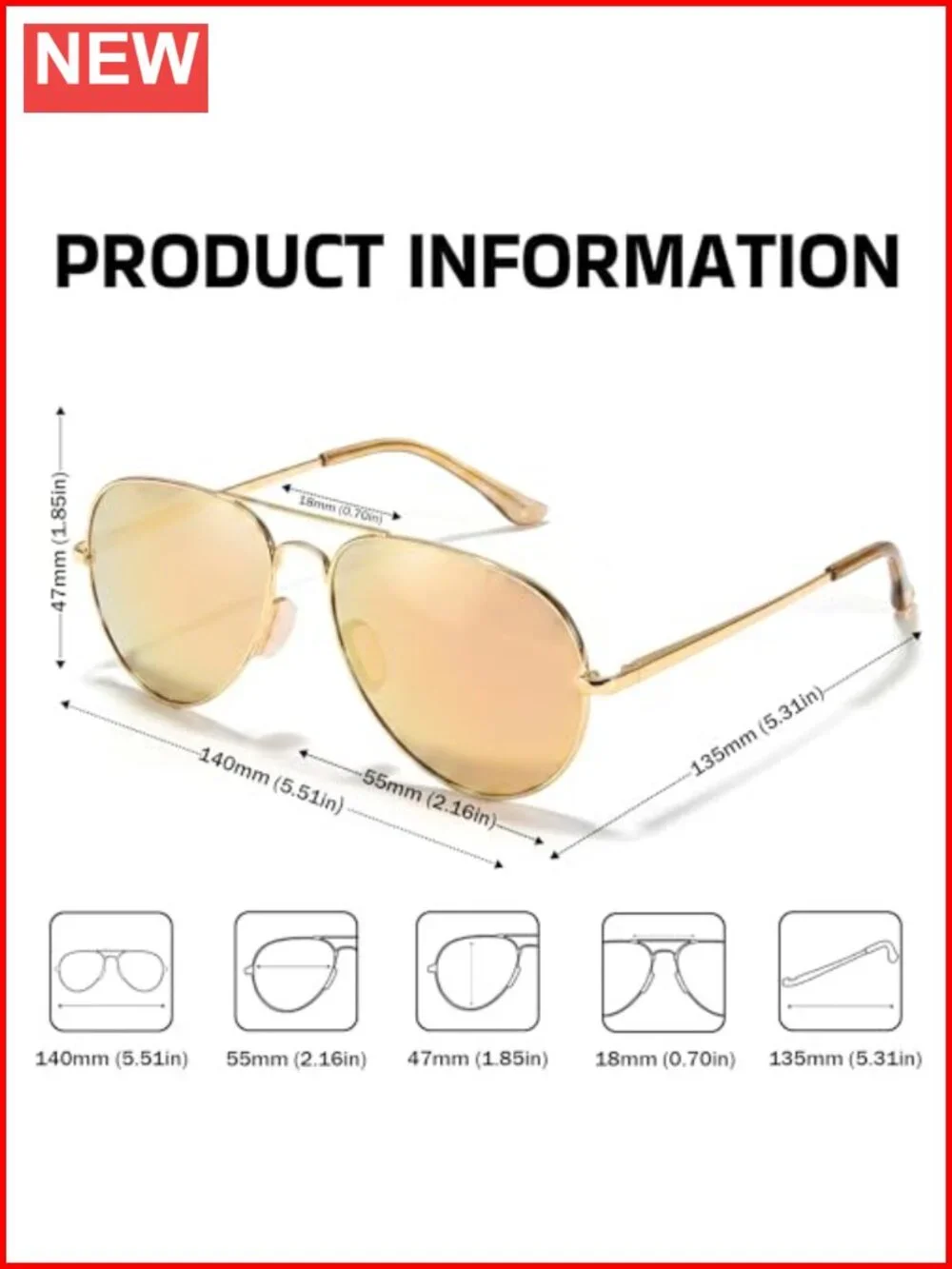 Oversized Aviator Polarized Sunglasses with UV Protection